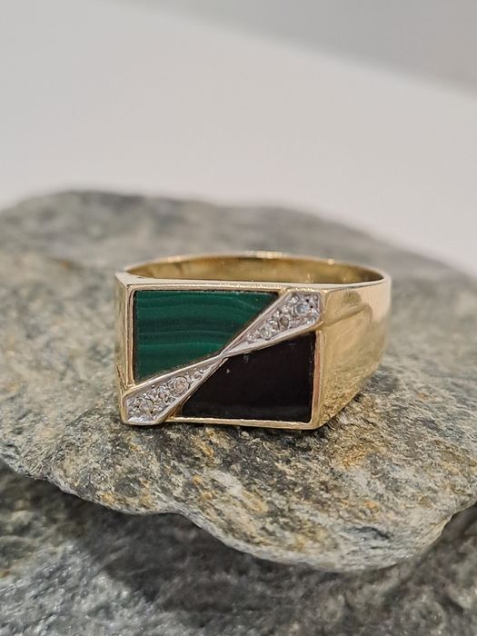 Piękny złoty Sygnet Dwa Kamienie Diamenty Pr.585 Roz.32