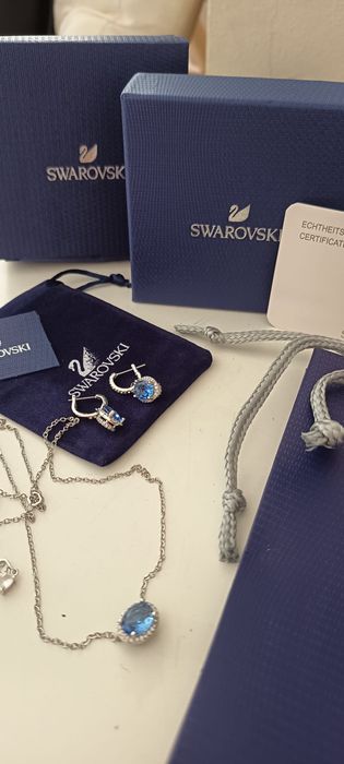 Conjunto Swarovski Original - Colar e Brincos Cristais Azuis