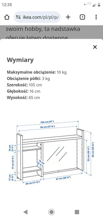 Nadstawka na biurko, biała 105x65 cm