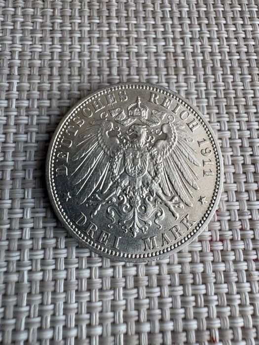 Срібна монета 3 марки 1911 рік