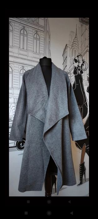 Szary damski płaszcz szlafrokowy jesień