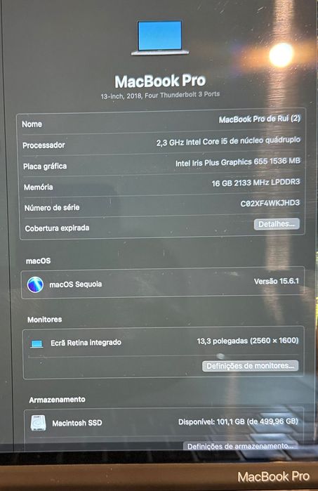 MacBook Pro 13 2018 i5 16GB 500GB Touch Bar como novo