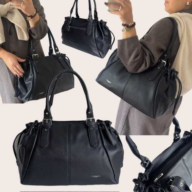 TOREBKA DAMSKA FLORA&CO STUDIA SZKOŁA A4 eco skóra czarna black viral XL duża shopper