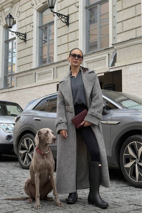 Пальто з поясом на підкладці сіре тепле кашемір альпака гарне оверсайз