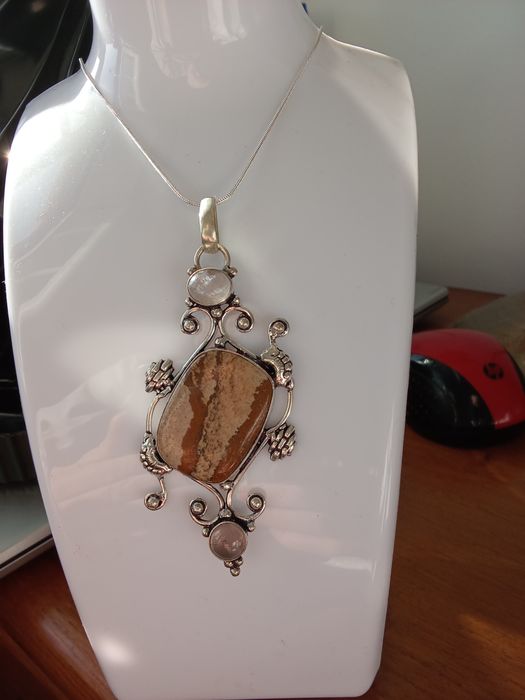 Fio em Prata Handmade com Pingente C/ Jaspe Paisagem