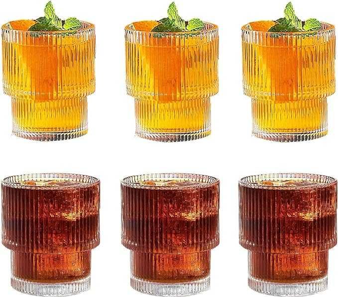 Zestaw 6 szklanek karbowanych w stylu retro, 200 ml