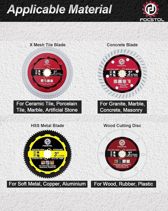 FOCSTOL Diamentowe tarcze do drewna, betonu, metalu, płytek, 4 szt