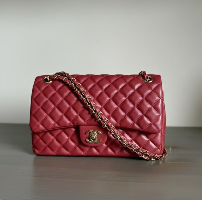 Torebka Chanel Klasyczna Duża z łańcuszkiem czerwona pikowana