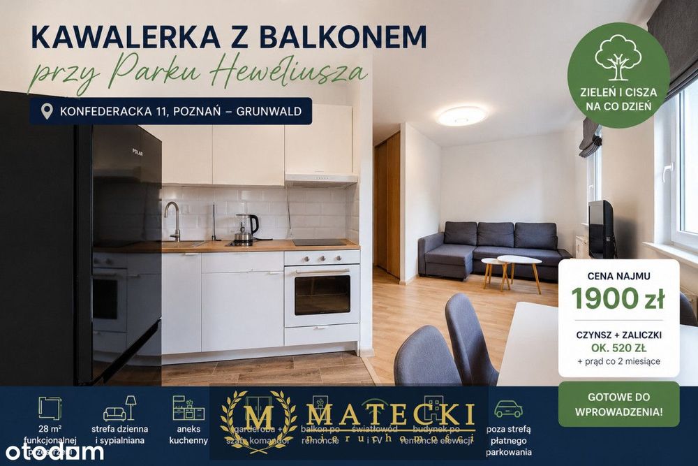 Kawalerka z balkonem przy Parku Heweliusza