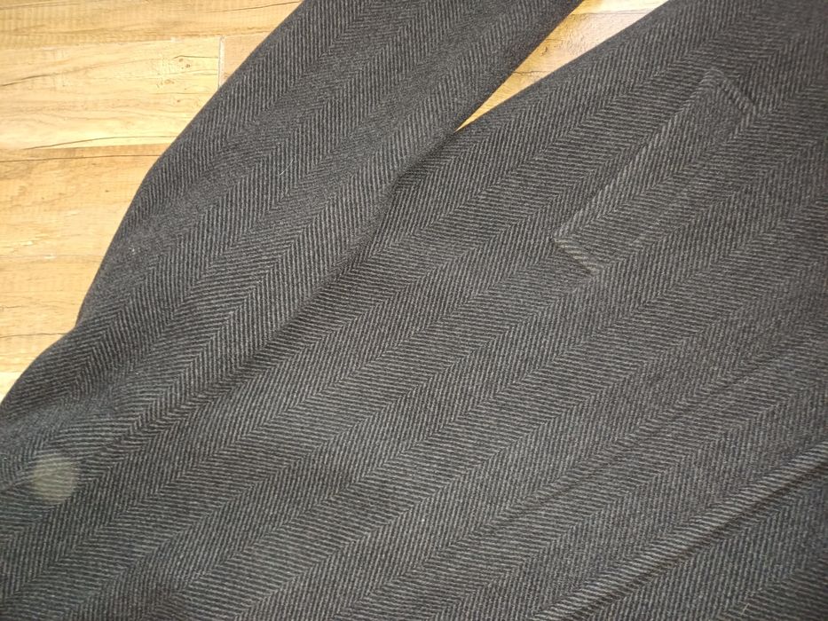 Płaszcz czarny męski wełna kaszmir XL wiliński jodełka