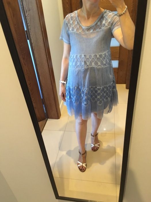 Piękna koronkowa sukienka ciążowa niebieska/szara S/M NOWA