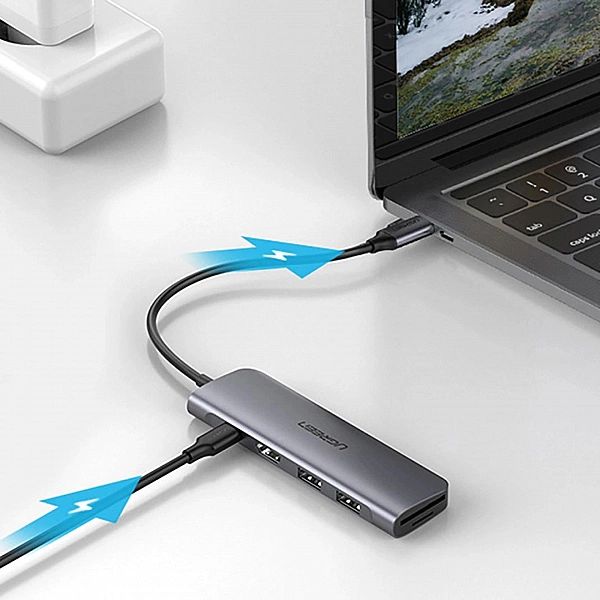 Adapter Ugreen CM195/6w1 USB-C - HDMI / 2x USB-A 3.0 / USB-C PD / czyt