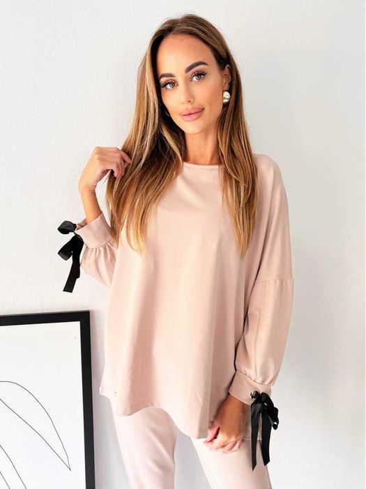 Laleli rewelacyjna bluza OVERSIZE r.uni do 48/50 BEŻ kokardy