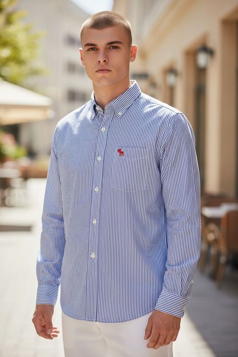 Abercrombie & Fitch Muscle roz. M męska niebiesko biała koszula w kratkę bawełna mens Cotton checked shirt