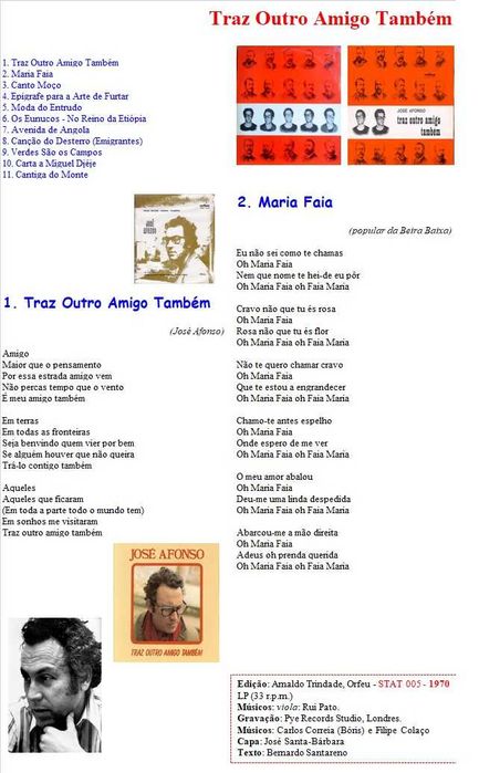 José Afonso	- - - - -		Traz Outro Amigo Também	- - - - -	LP