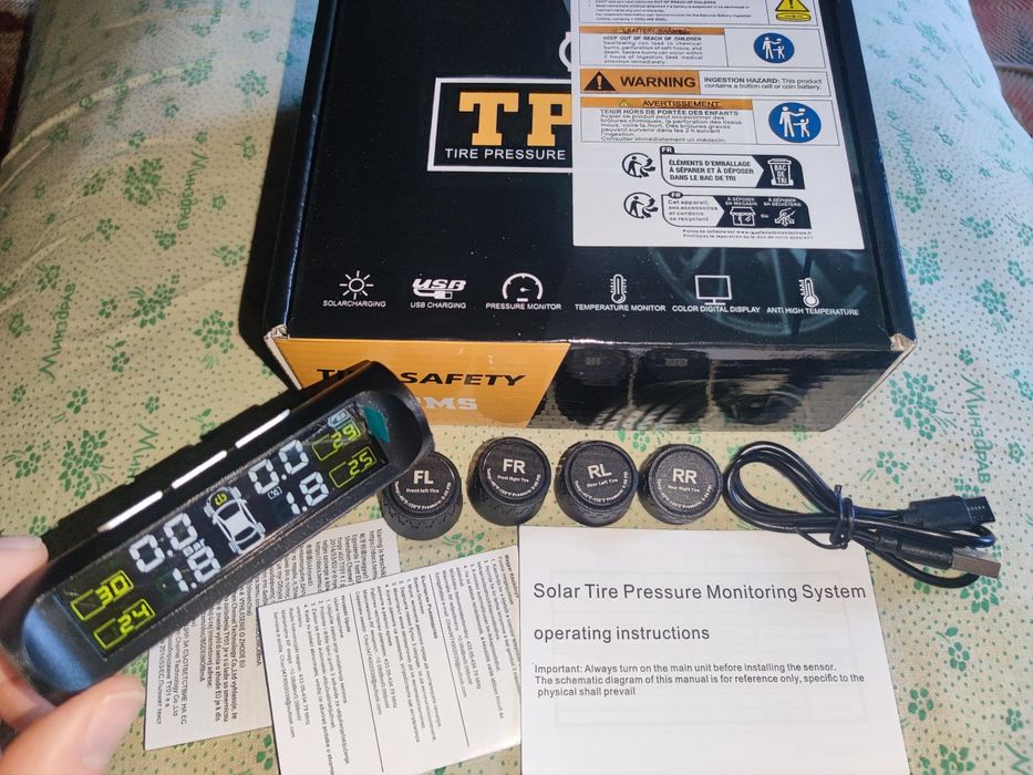 Система контроля давления в шинах TPMS с солнечной панелью (Беспроводной датчик давления)