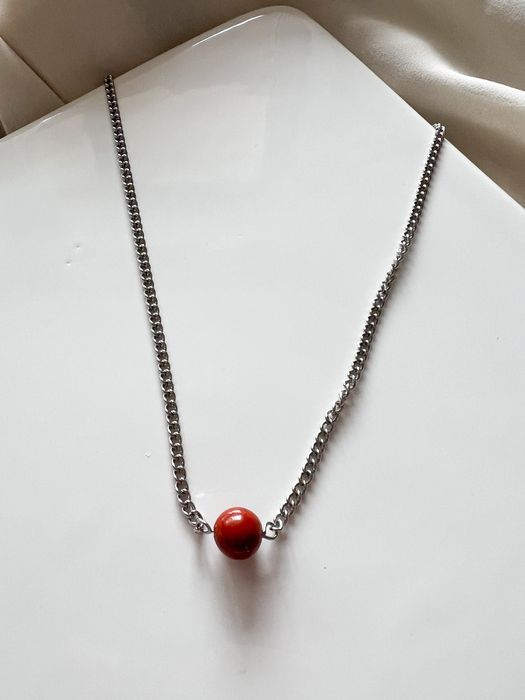 Naszyjnik awenturyn czerwony kamienie naturalne stal chirurgiczna