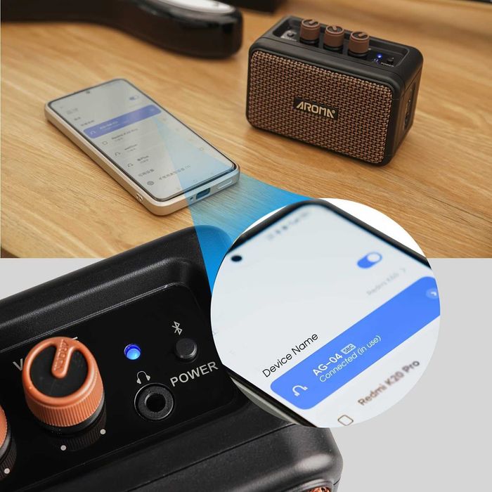 Комбопідсилювач портативний для гітари Aroma AG-04, Bluetooth, 5 ват