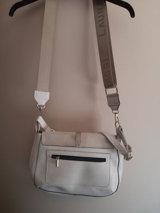 Torebka ecru Laura Biaggi firmowa skóra naturalna plus ekoskóra tkmaxx