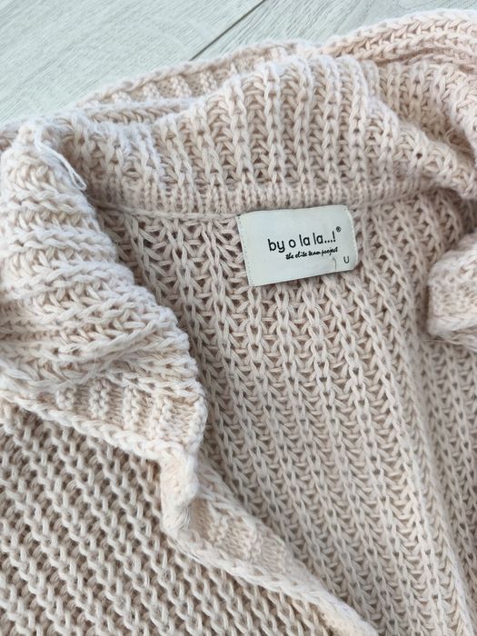 Kardigan narzutka płaszczyk damski sweter By o La La pudrowy róż moher