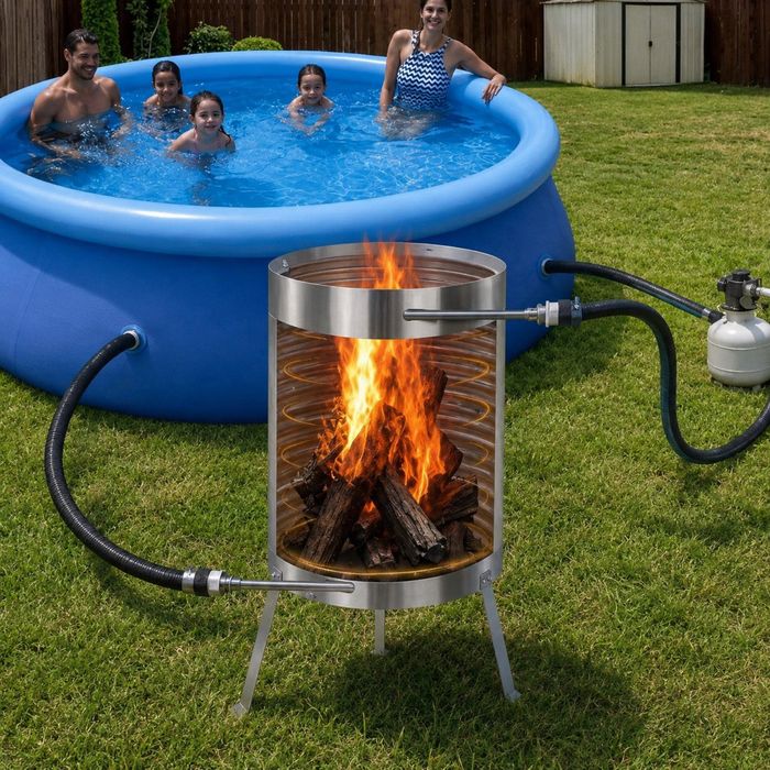 Ogrzewanie basenu jacuzzi ogniem piec na drewno+mata+popielnik+złączka