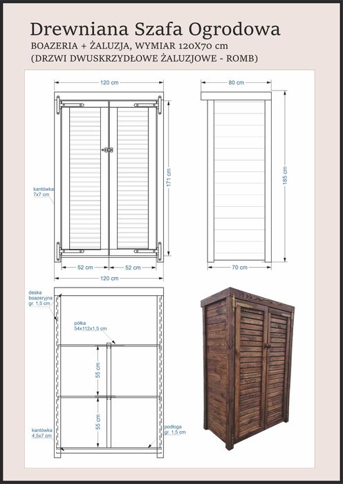 Szafa ogrodowa drewniana 120 x 70cm, szafa drewniana na taras