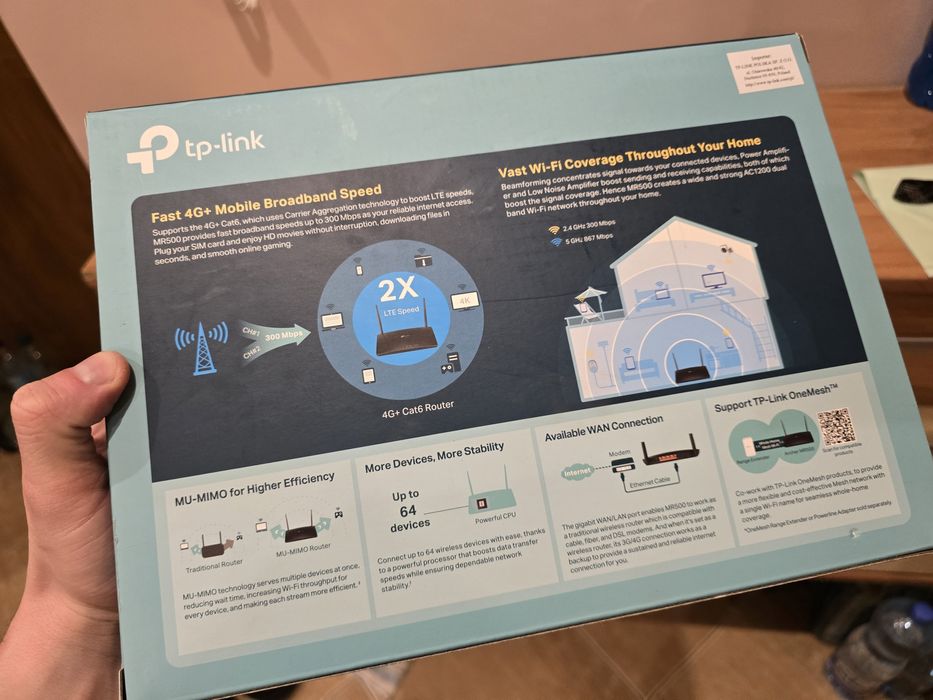 Router na karte SIM LTE 4G+ TP-LINK archer MR500 + antena 12dbi 3m