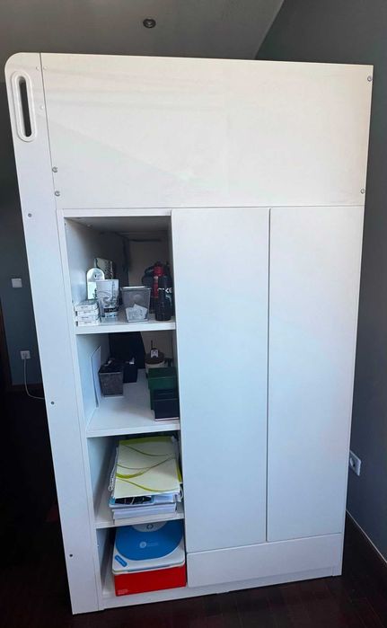 Beliche branco com secretária e 2 gavetas, 90x200 cm · Usado