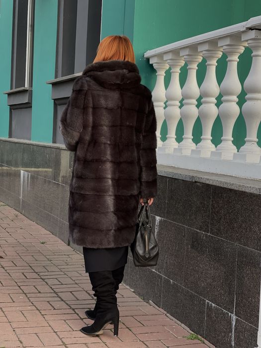 Р. 48-52!! Шуба норкова з капюшоном Греція іріс графіт трансфор. 100см