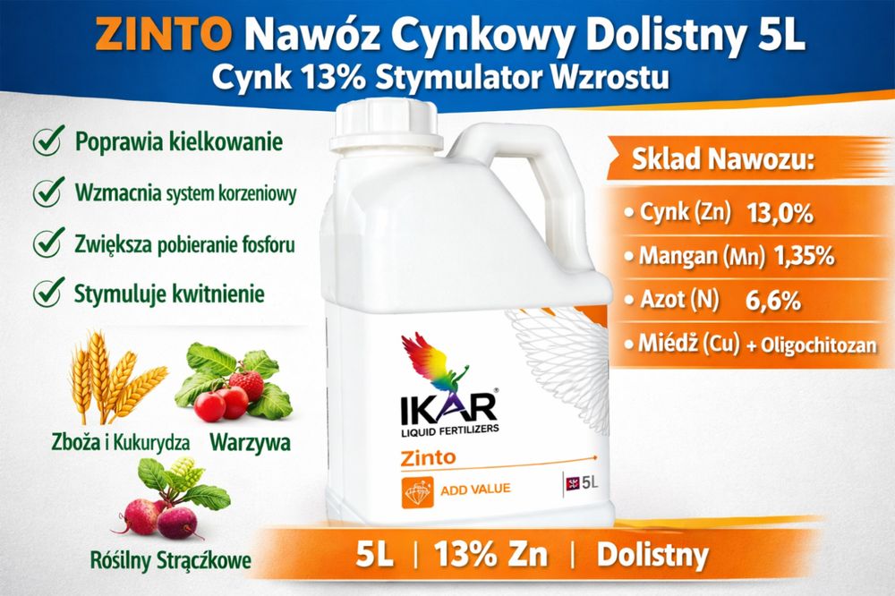IKAR ZINTO Nawóz Cynkowy 13% Zn Dolistny Kukurydza Zboża 5L Wydajny