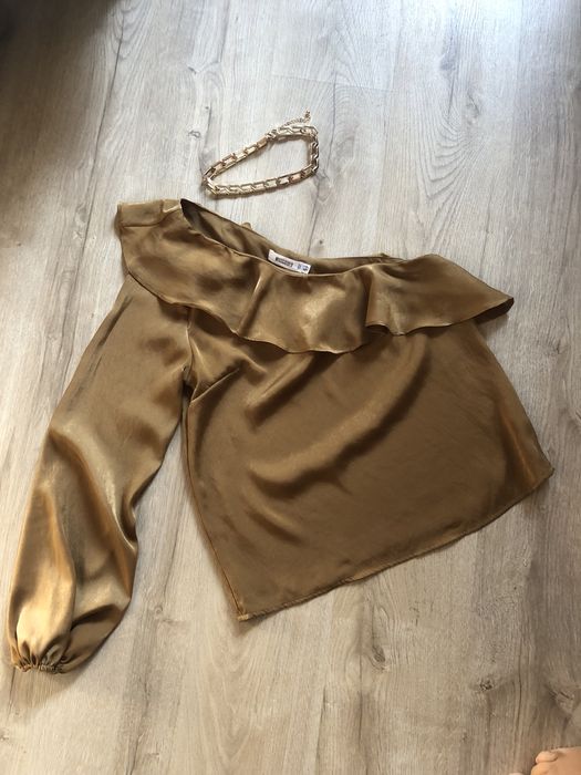 Bluzka Missguided złota 40/L/12 elegancka wizytowa jedno ramię falbank