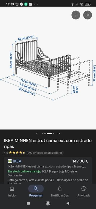 Cama extensível c/ colchão de espuma