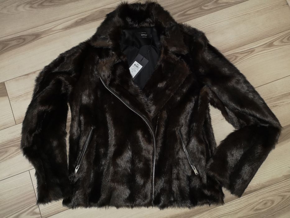 ONLY kurtka ramoneska, sztuczne futerko rozm. M nowa brąz