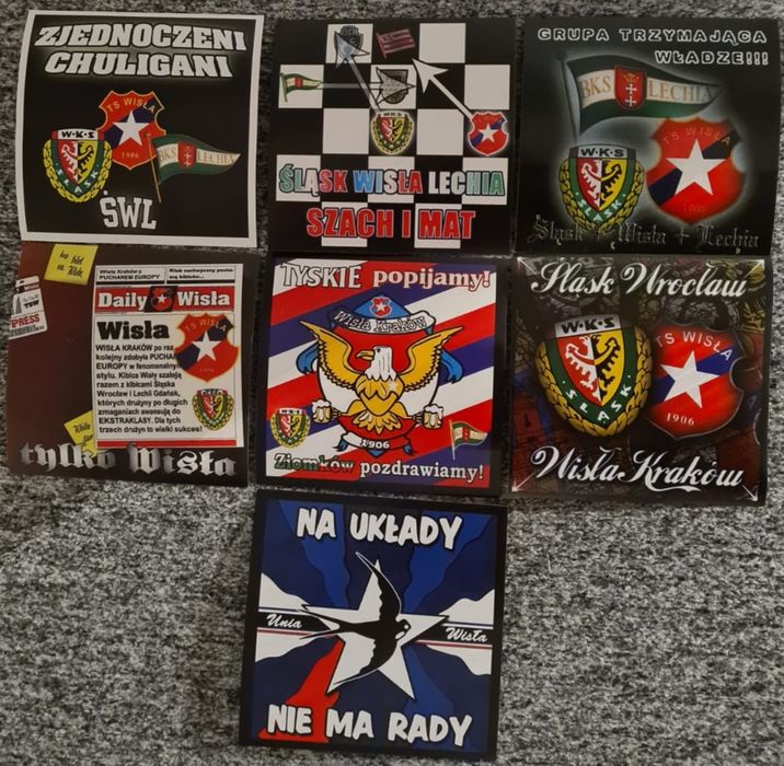 Vlepki kolekcjonerskie Wisła, Lechia, Śląsk, Unia 7 szt.