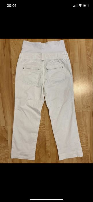 H&M mama 36 spodnie capri białe ciążowe rybaczki