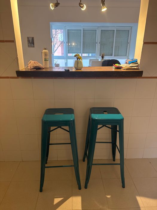 Conjunto 2 bancos altos turquesa