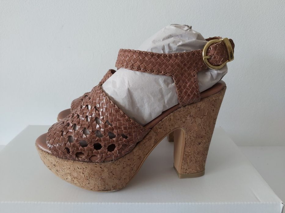 Sandały korek słupek brązowe ażurowe 37 letnie