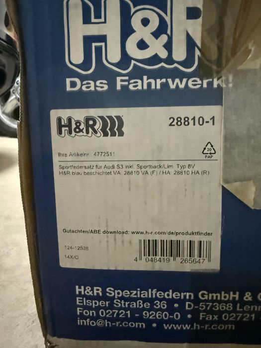 Molas H&R novas para Audi S3 8V (2013–2020) – originais – 300 €