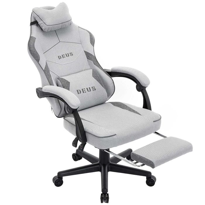 Fotel gamingowy DEUS EDGE Szary – styl, ergonomia i wysuwany podnóżek