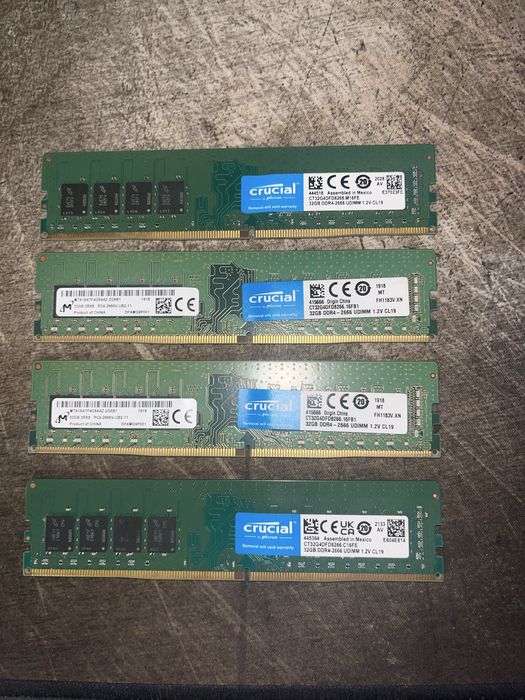 RAM Crucial DDR4 128GB (4x32GB) 2666MHz CL19 – Excelente estado