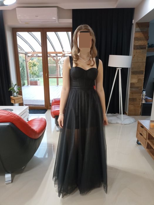 Czarna sukienka rozm. M tiul gorset balowa elegancka 18 studniówka