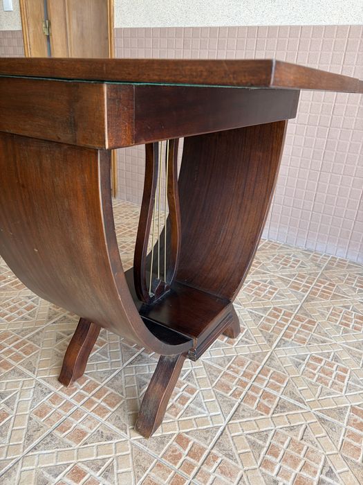 Mesa de Jogo / Consola Antiga em Madeira com Pé em Lira (Estilo Art Déco)