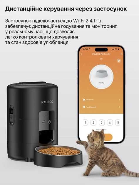 Автоматична Wi-Fi годівниця ROJECO 2L для котів і собак