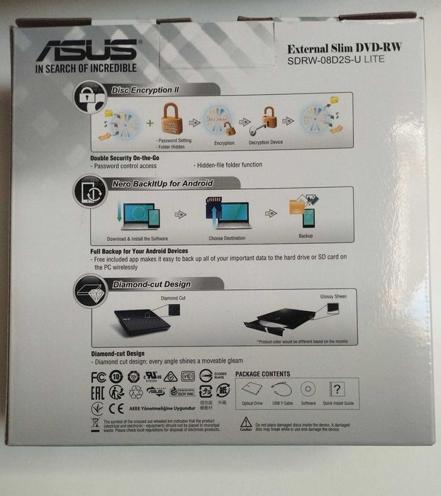 Leitor gravador de CD, External Slim DVD Drive, ASUS SDRW-08D2S-U LITE