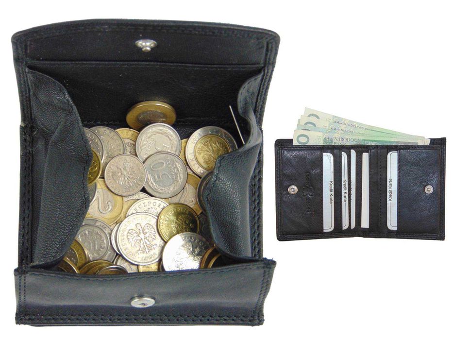 Mały lekki portfel męski skórzany. Koperta na monety z kolekcji Cash