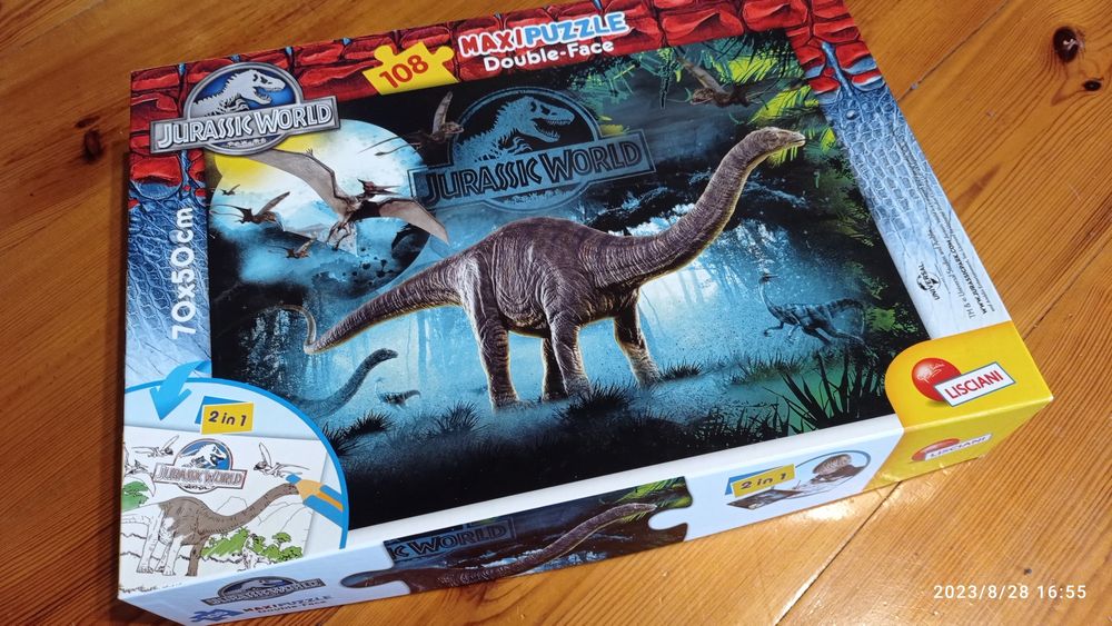 Puzzle z dinozaurami dwustronne 108 elementów Jurassic World