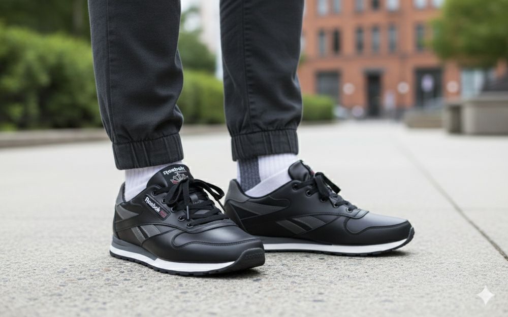 Reebok шкіряні чоловічі кросівки красівки чорні шкіра кроссовки кожа