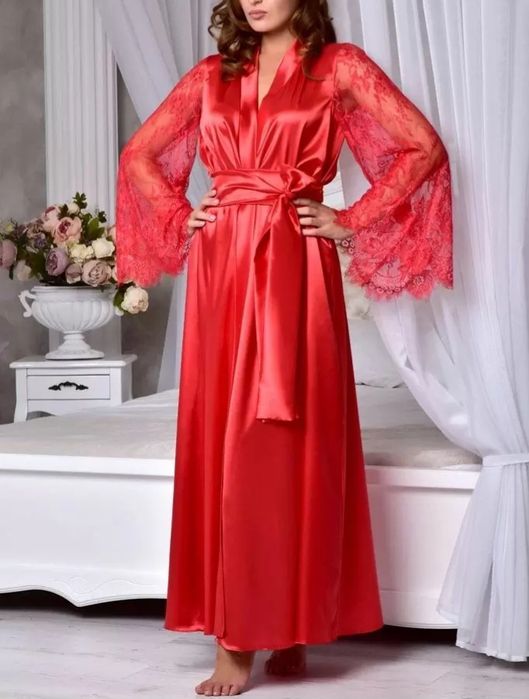 Длинный атласный халат   222/15П