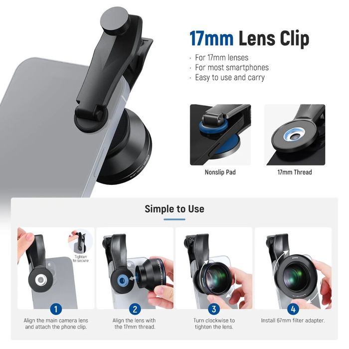 NEEWER LS-60 широкоугольный и макрообъектив с зажимом и переходником