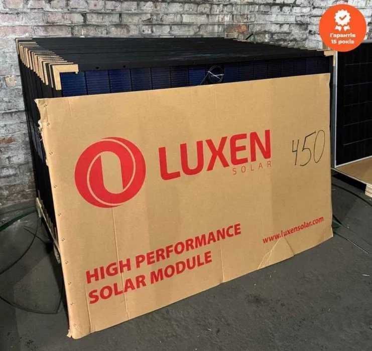 ‼️‼️‼️78$ Сонячна панель Luxen Solar 455Вт, Double Glass, Bifacial, N-type, Full Black, двосторонні